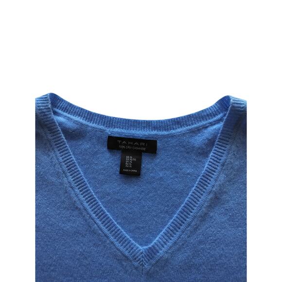 Tahari Women's Blue 100% 2-PLY Cashmere V-Neck Long Sleeve Sweater Size XL - Picture 4 of 11